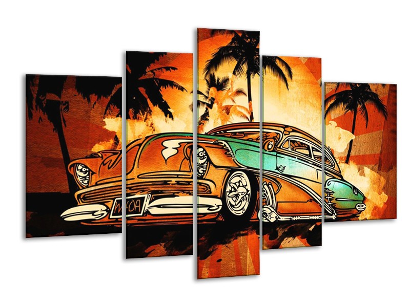 Glas schilderij Oldtimer | Geel, Oranje, Bruin | 170x100cm 5Luik