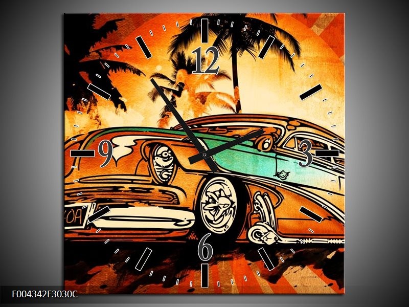 Klok schilderij Oldtimer | Geel, Oranje, Bruin | 30x30cm 1Luik