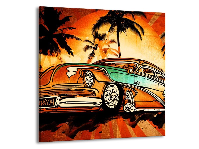 Glas schilderij Oldtimer | Geel, Oranje, Bruin | 50x50cm 1Luik