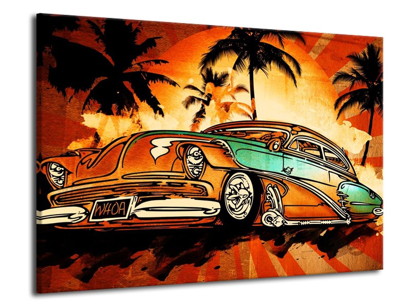 Glas schilderij Oldtimer | Geel, Oranje, Bruin | 70x50cm 1Luik