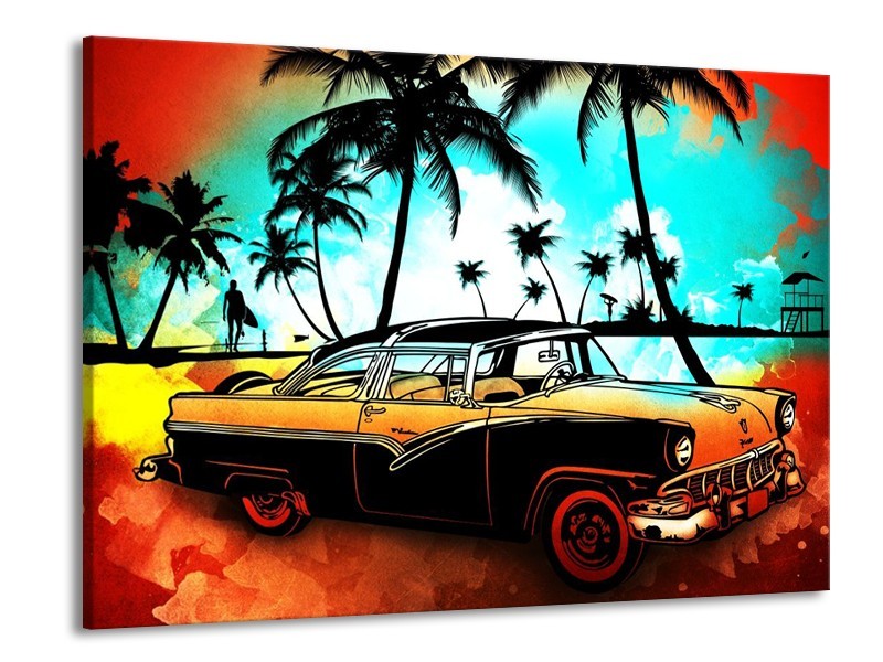 Glas schilderij Oldtimer | Blauw, Geel, Rood | 100x70cm 1Luik