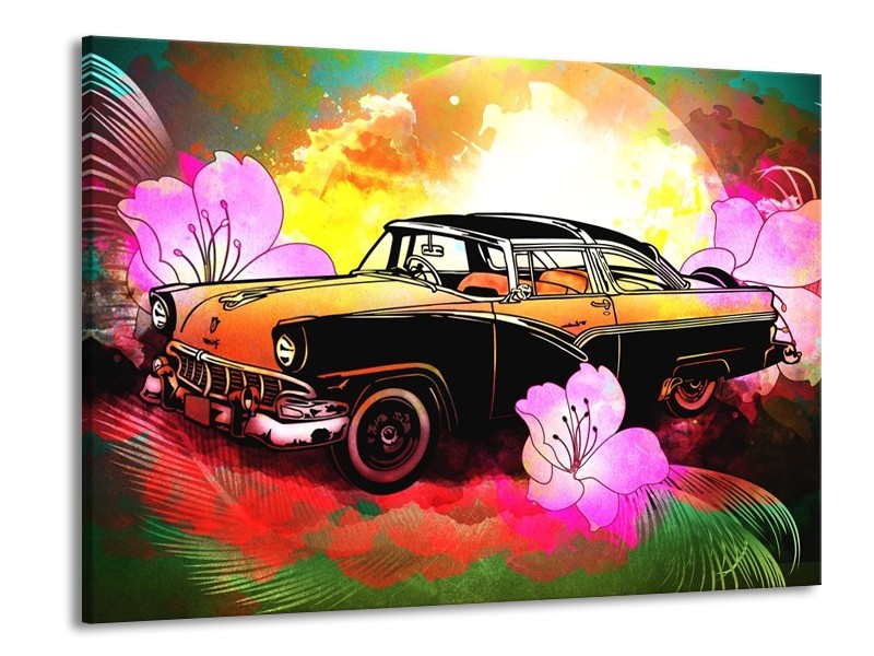 Glas schilderij Oldtimer | Paars, Geel, Rood | 100x70cm 1Luik