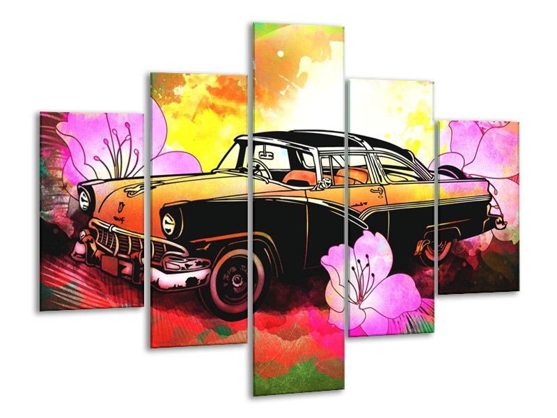 Glas schilderij Oldtimer | Paars, Geel, Rood | 100x70cm 5Luik