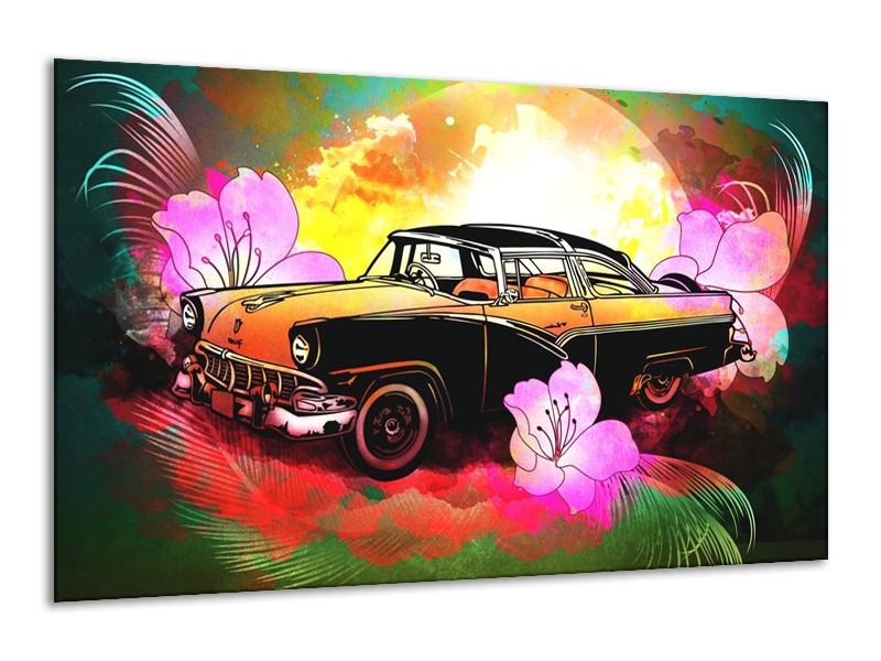 Glas schilderij Oldtimer | Paars, Geel, Rood | 120x70cm 1Luik