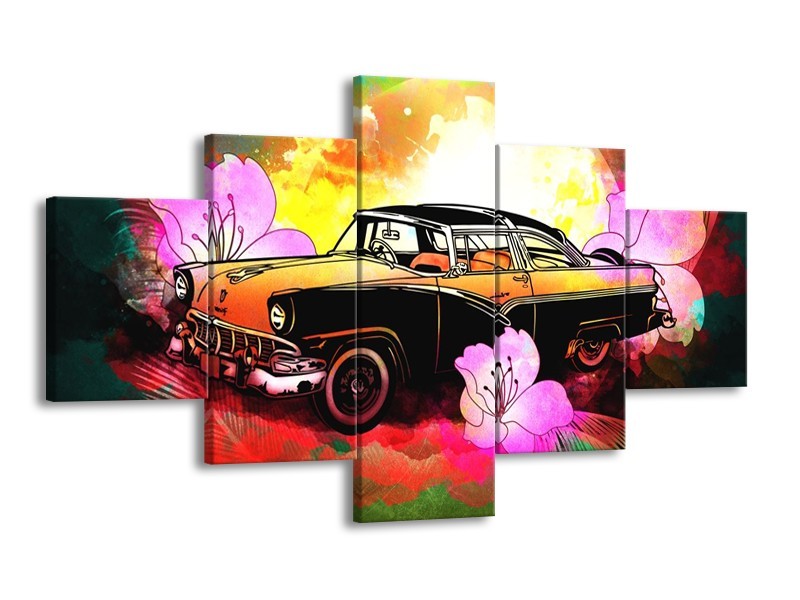 Glas schilderij Oldtimer | Paars, Geel, Rood | 125x70cm 5Luik