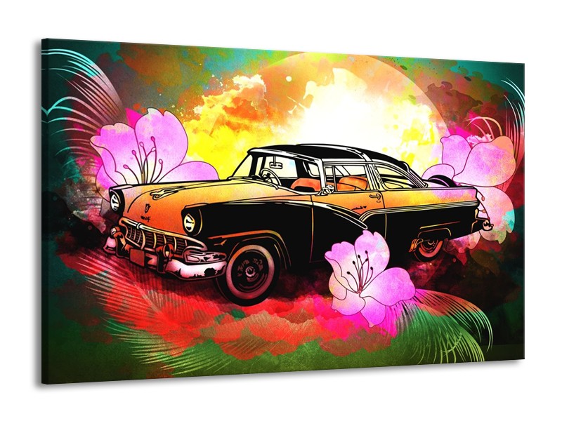 Glas schilderij Oldtimer | Paars, Geel, Rood | 140x90cm 1Luik