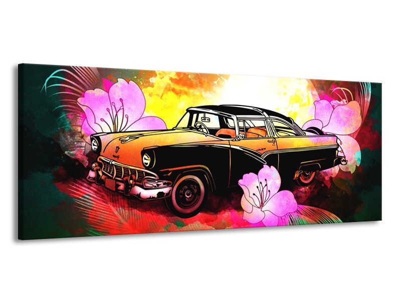 Glas schilderij Oldtimer | Paars, Geel, Rood | 145x58cm 1Luik