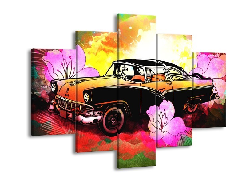 Glas schilderij Oldtimer | Paars, Geel, Rood | 150x105cm 5Luik