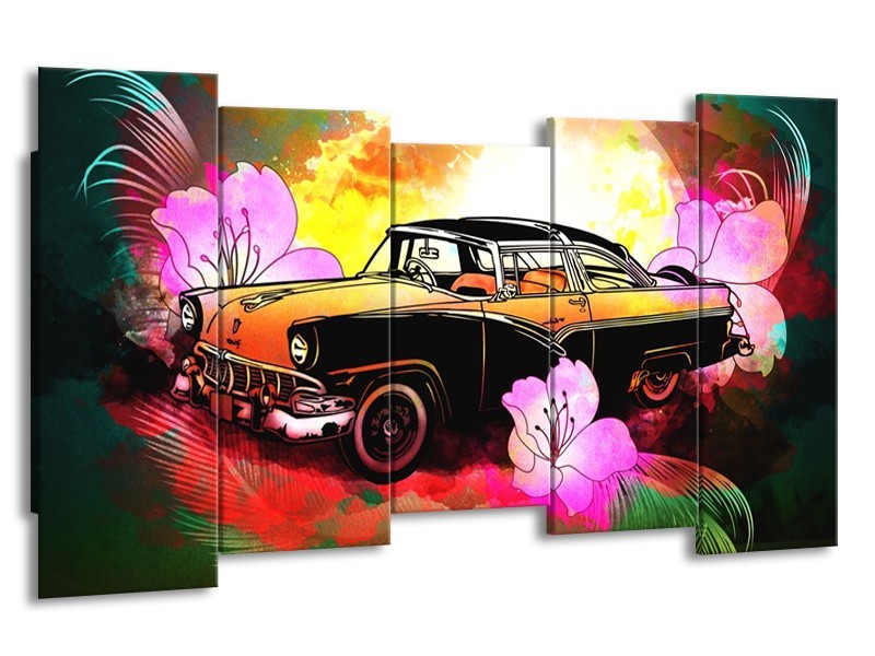 Canvas schilderij Oldtimer | Paars, Geel, Rood | 150x80cm 5Luik