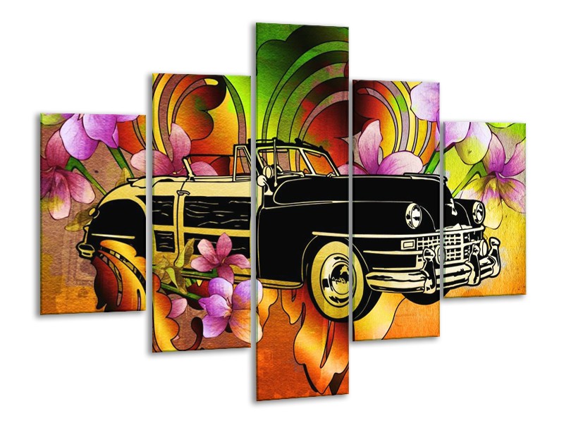 Glas schilderij Oldtimer | Paars, Geel, Rood | 100x70cm 5Luik