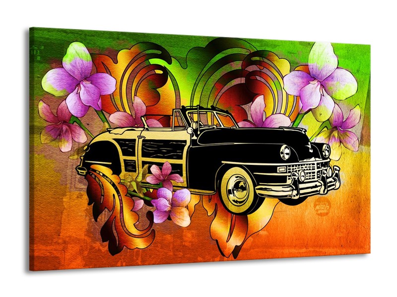 Glas schilderij Oldtimer | Paars, Geel, Rood | 140x90cm 1Luik