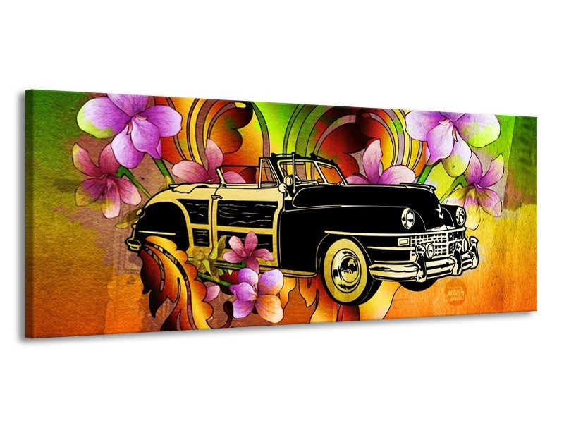 Glas schilderij Oldtimer | Paars, Geel, Rood | 145x58cm 1Luik