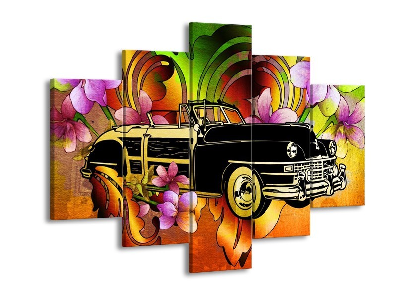 Glas schilderij Oldtimer | Paars, Geel, Rood | 150x105cm 5Luik