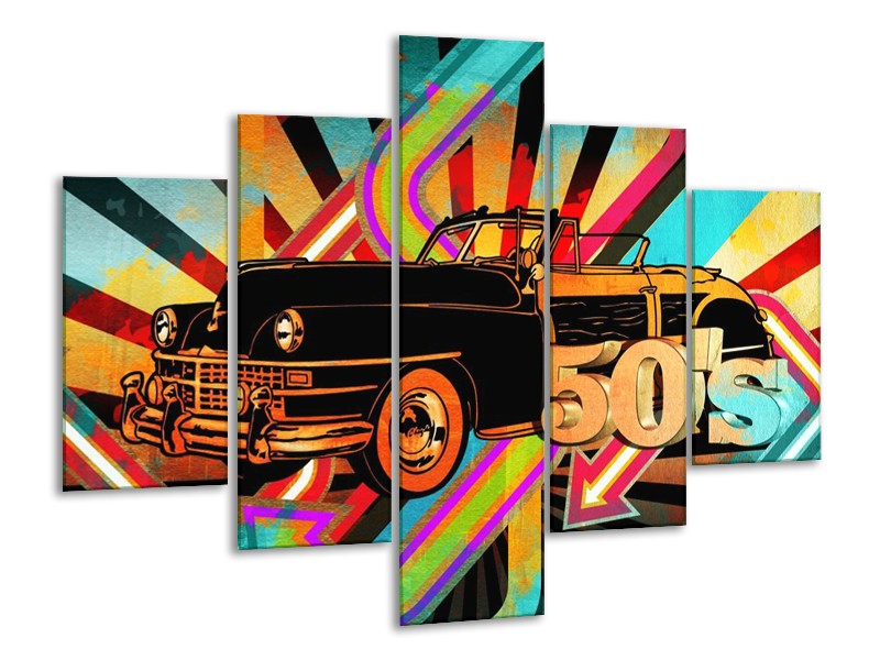 Glas schilderij Oldtimer | Paars, Geel, Rood | 100x70cm 5Luik