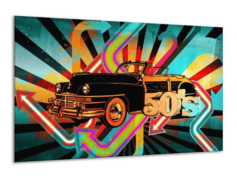 Glas schilderij Oldtimer | Paars, Geel, Rood | 120x70cm 1Luik