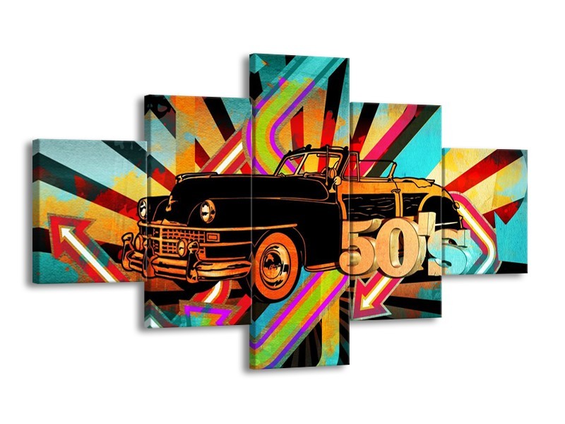 Glas schilderij Oldtimer | Paars, Geel, Rood | 125x70cm 5Luik