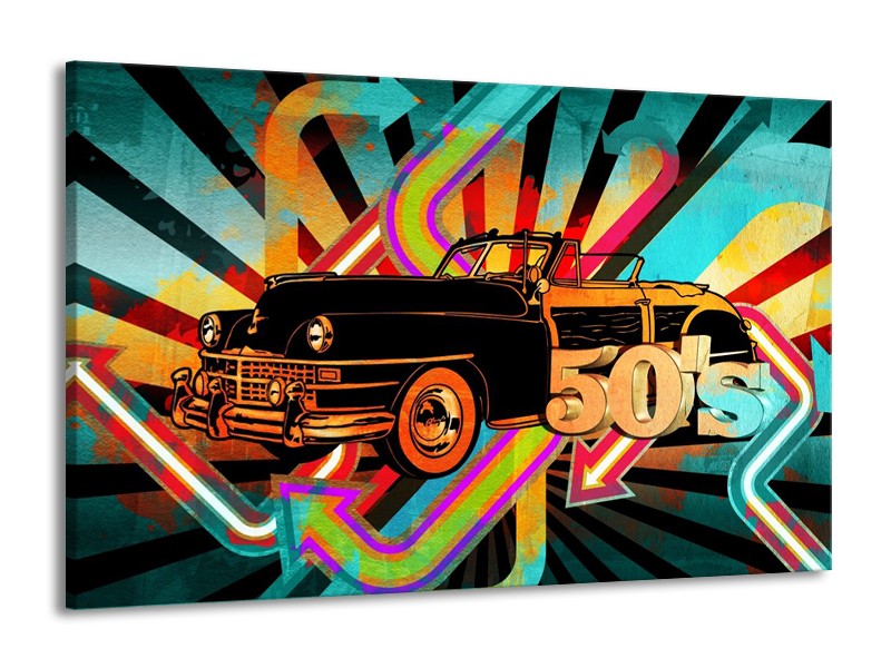 Glas schilderij Oldtimer | Paars, Geel, Rood | 140x90cm 1Luik