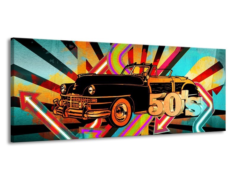 Glas schilderij Oldtimer | Paars, Geel, Rood | 145x58cm 1Luik