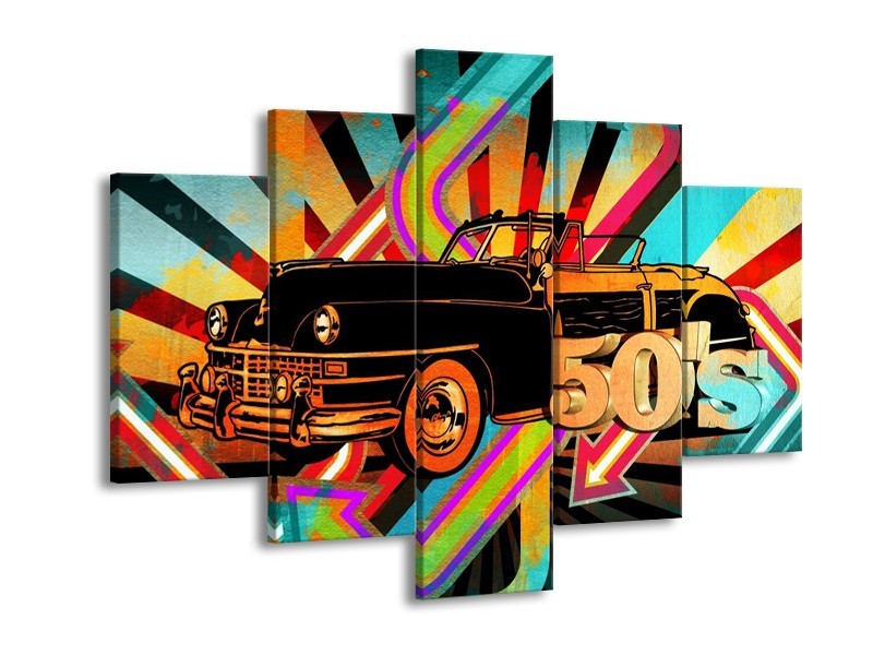 Glas schilderij Oldtimer | Paars, Geel, Rood | 150x105cm 5Luik