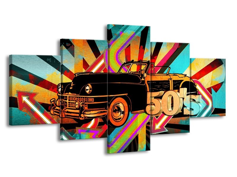 Glas schilderij Oldtimer | Paars, Geel, Rood | 150x80cm 5Luik