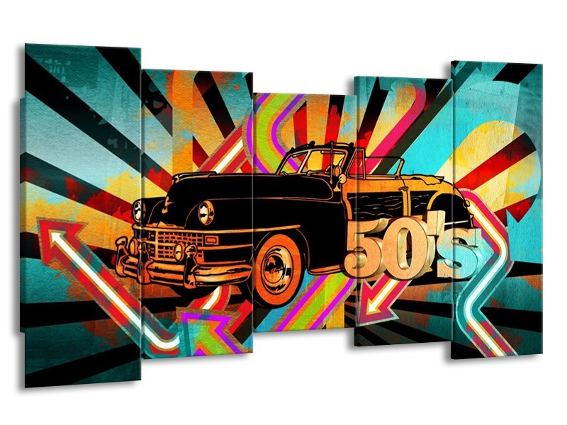 Glas schilderij Oldtimer | Paars, Geel, Rood | 150x80cm 5Luik