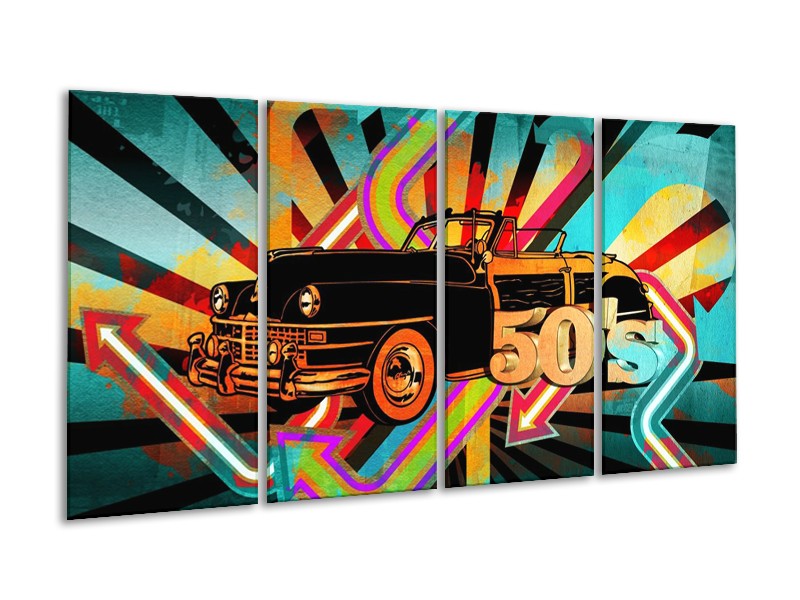 Glas schilderij Oldtimer | Paars, Geel, Rood | 160x80cm 4Luik