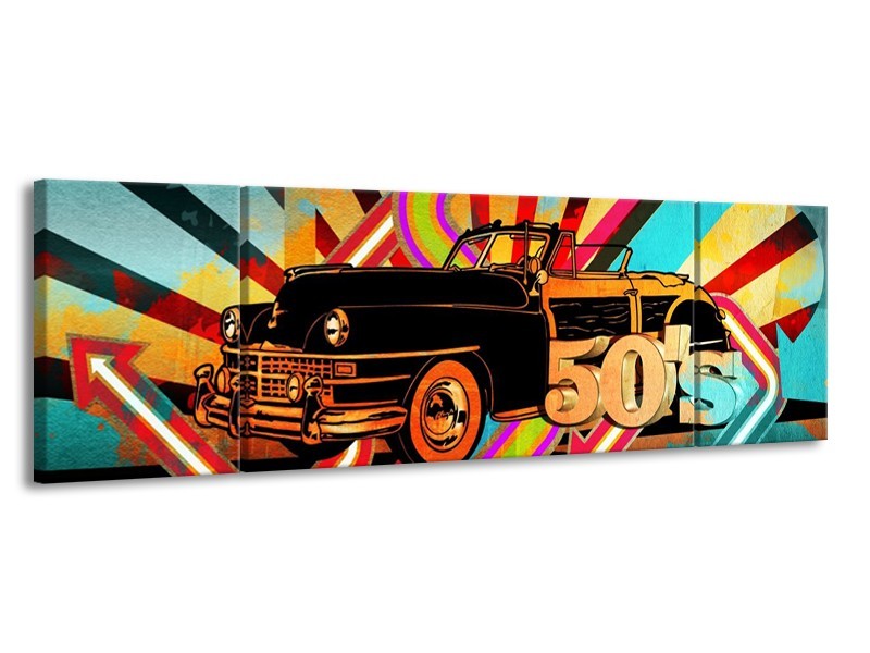 Glas schilderij Oldtimer | Paars, Geel, Rood | 170x50cm 3Luik