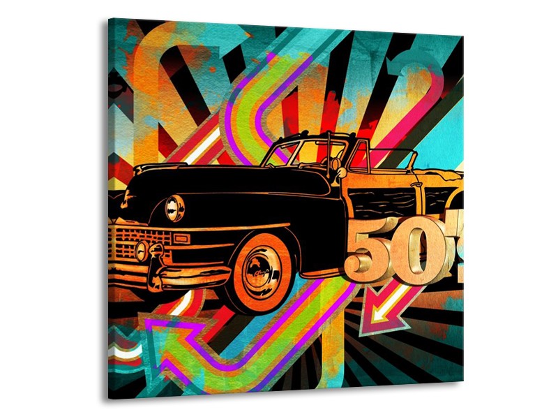 Glas schilderij Oldtimer | Paars, Geel, Rood | 50x50cm 1Luik
