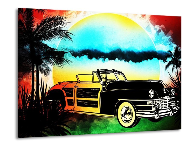 Glas schilderij Oldtimer | Blauw, Geel, Zwart | 100x70cm 1Luik