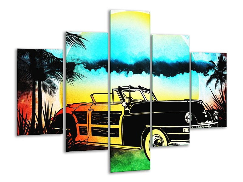 Glas schilderij Oldtimer | Blauw, Geel, Zwart | 100x70cm 5Luik