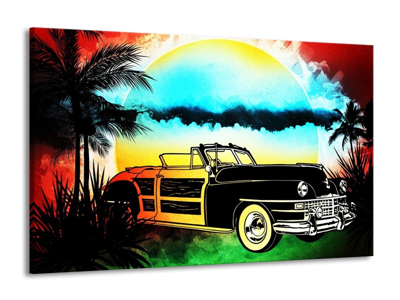 Glas schilderij Oldtimer | Blauw, Geel, Zwart | 140x90cm 1Luik