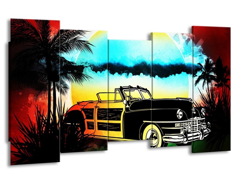Glas schilderij Oldtimer | Blauw, Geel, Zwart | 150x80cm 5Luik