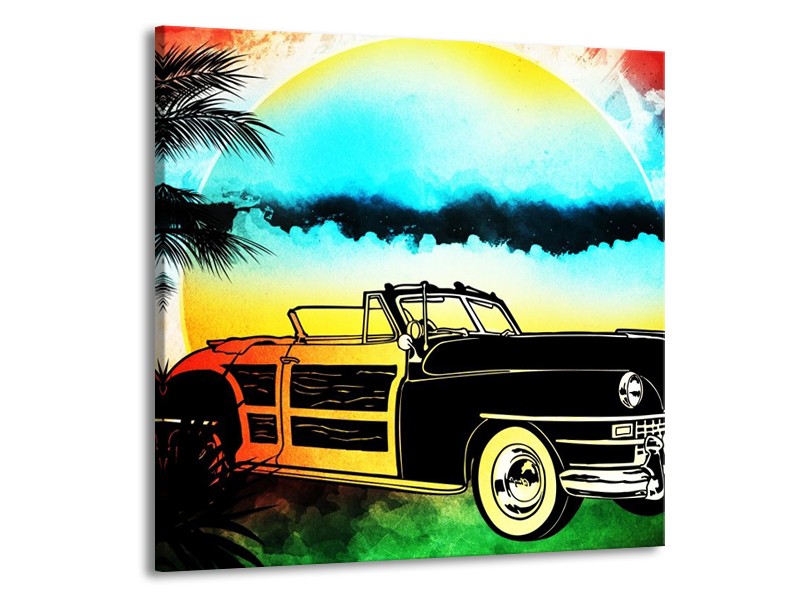 Glas schilderij Oldtimer | Blauw, Geel, Zwart | 50x50cm 1Luik