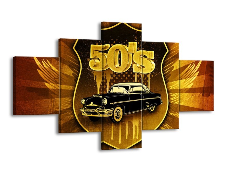 Glas schilderij Oldtimer | Goud, Zwart, Bruin | 125x70cm 5Luik