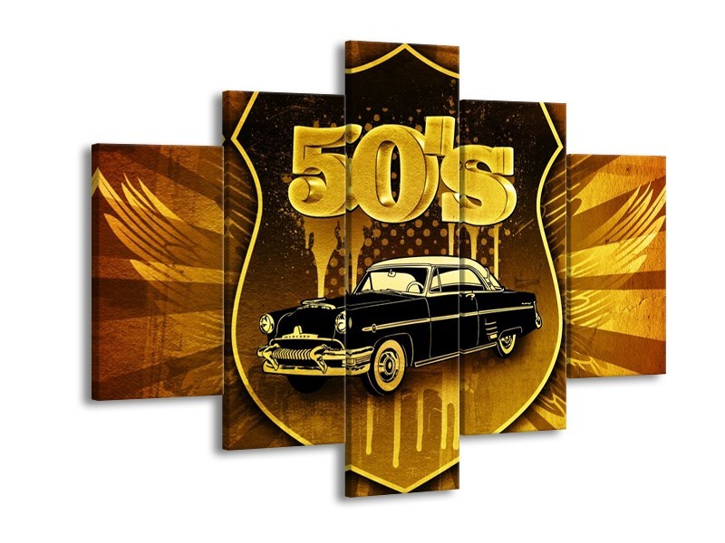 Glas schilderij Oldtimer | Goud, Zwart, Bruin | 150x105cm 5Luik
