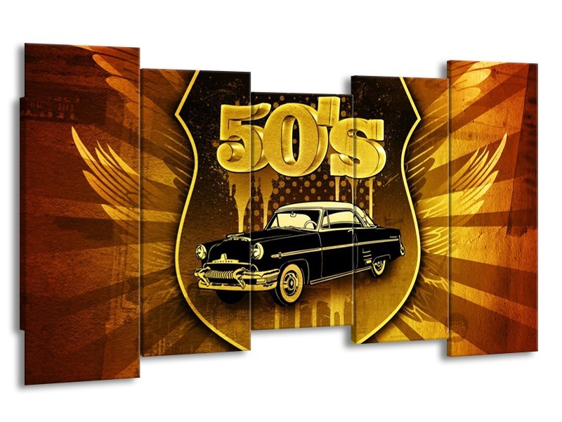 Glas schilderij Oldtimer | Goud, Zwart, Bruin | 150x80cm 5Luik