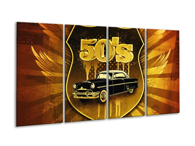 Glas schilderij Oldtimer | Goud, Zwart, Bruin | 160x80cm 4Luik