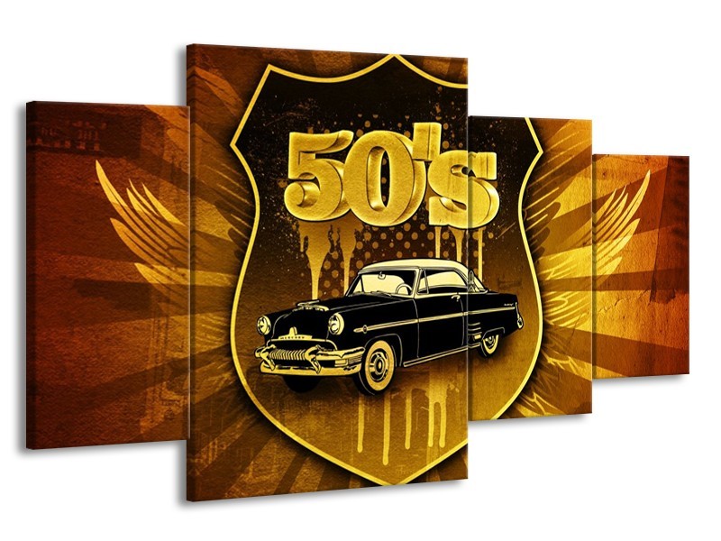 Glas schilderij Oldtimer | Goud, Zwart, Bruin | 160x90cm 4Luik