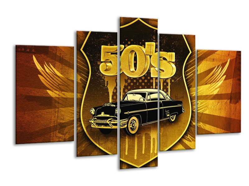 Glas schilderij Oldtimer | Goud, Zwart, Bruin | 170x100cm 5Luik
