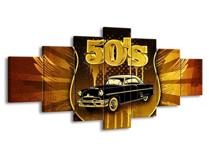 Glas schilderij Oldtimer | Goud, Zwart, Bruin | 210x100cm 7Luik