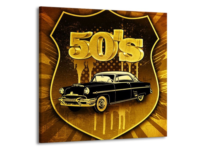 Glas schilderij Oldtimer | Goud, Zwart, Bruin | 50x50cm 1Luik