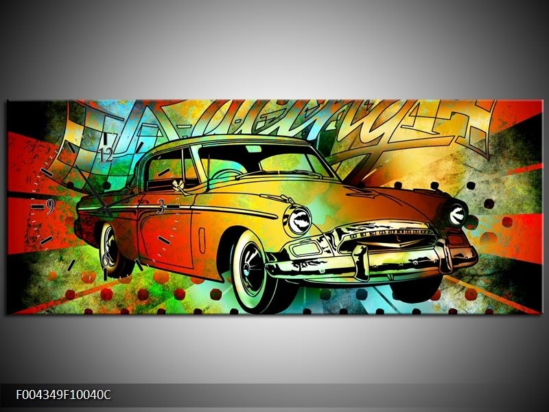 Klok schilderij Oldtimer | Groen, Geel, Rood | 100x40cm 1Luik