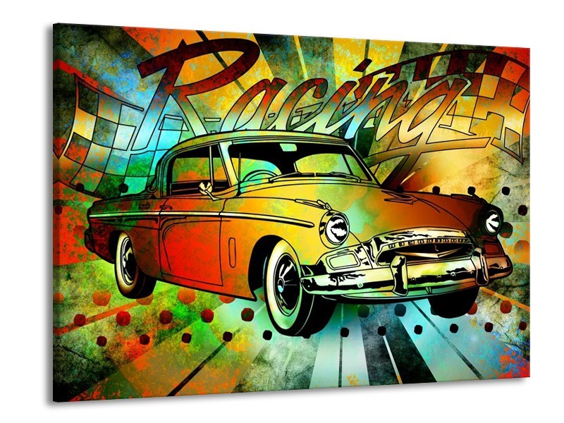 Canvas schilderij Oldtimer | Groen, Geel, Rood | 100x70cm 1Luik