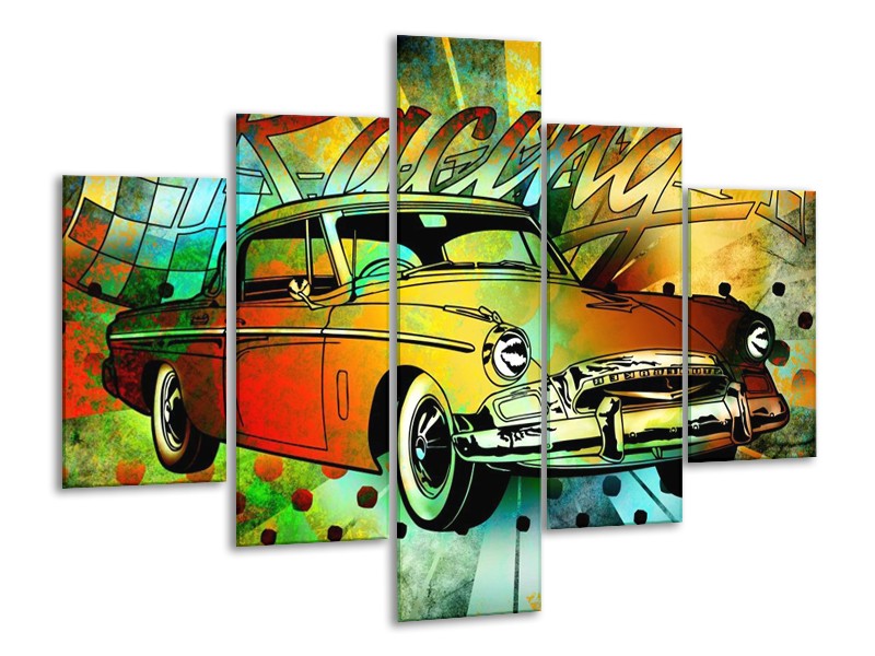 Glas schilderij Oldtimer | Groen, Geel, Rood | 100x70cm 5Luik