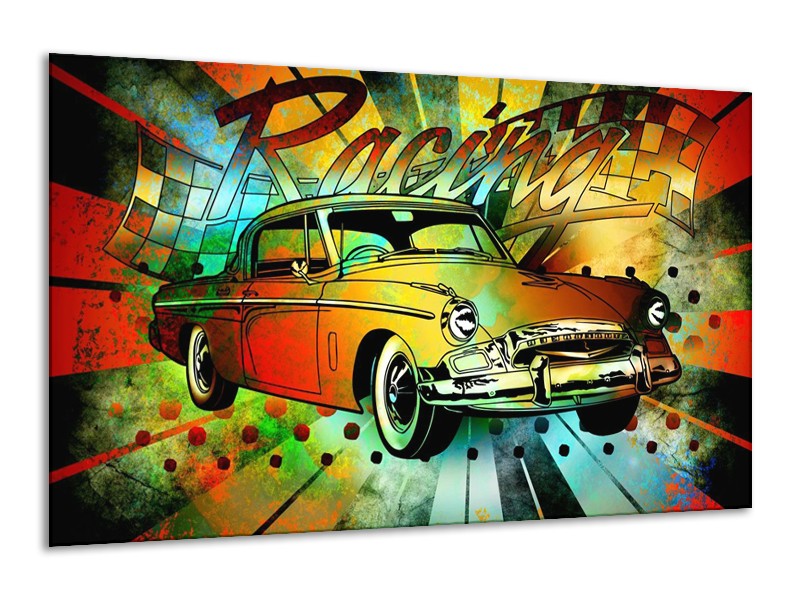 Glas schilderij Oldtimer | Groen, Geel, Rood | 120x70cm 1Luik
