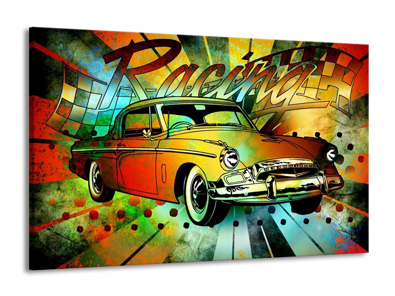 Glas schilderij Oldtimer | Groen, Geel, Rood | 140x90cm 1Luik