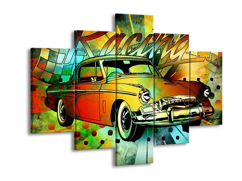 Glas schilderij Oldtimer | Groen, Geel, Rood | 150x105cm 5Luik