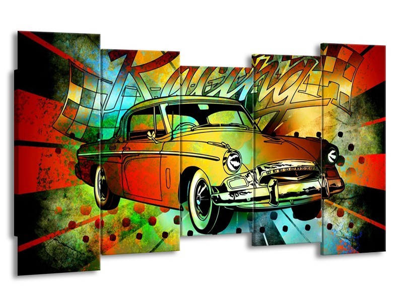 Glas schilderij Oldtimer | Groen, Geel, Rood | 150x80cm 5Luik