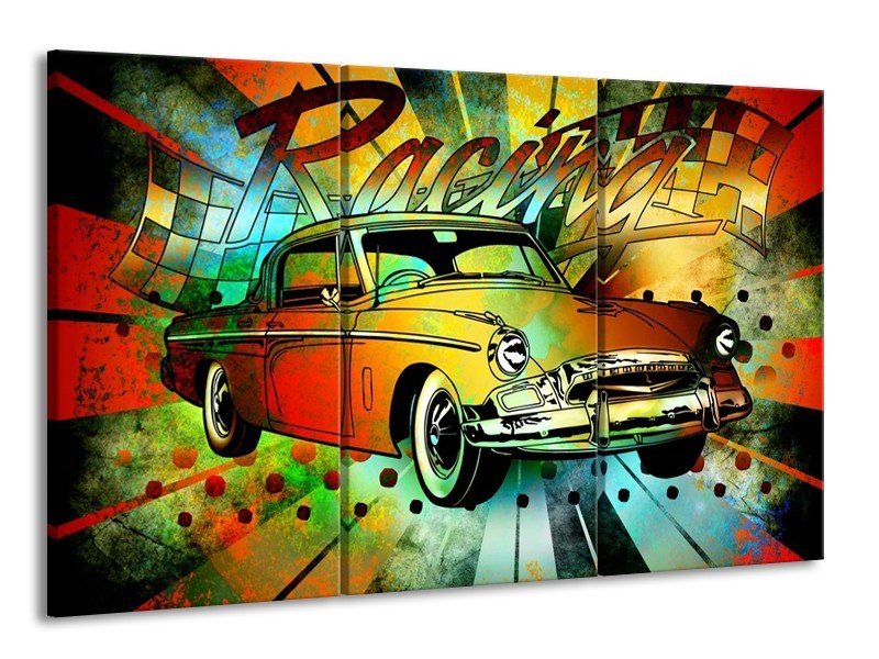Glas schilderij Oldtimer | Groen, Geel, Rood | 165x100cm 3Luik