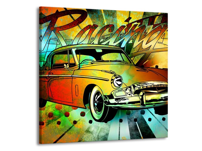 Glas schilderij Oldtimer | Groen, Geel, Rood | 50x50cm 1Luik